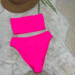 Frankies Bikinis JENNA XS Hot Pink Ribbed Set